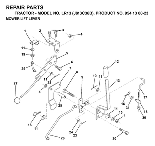 Mower Lift Lever Diagram and Parts List for LR13 (954130023)(1998-12) Jonsered Lawn Tractor