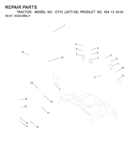 Seat Diagram and Parts List for ICT15 (954130041)(2000-02) Jonsered Lawn Tractor