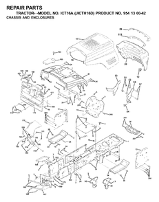 Chassis Enclosures Diagram and Parts List for ICT16A (954130042-D)(2000-04) Jonsered Lawn Tractor