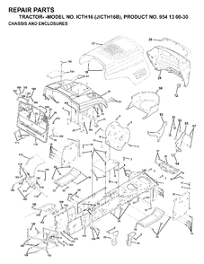 Chassis Enclosures Diagram and Parts List for ICTH16 (954130030)(1999-03) Jonsered Lawn Tractor