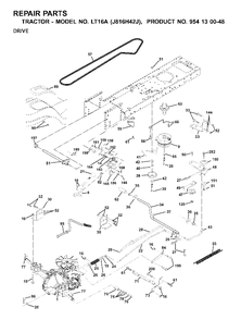 Drive Diagram and Parts List for LT16A (954130048)(2001-02) Jonsered Lawn Tractor