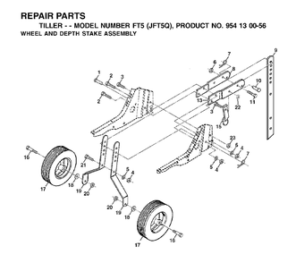 Wheel Depth Stake Assembly Diagram and Parts List for FT5 (954130056)(2002-03) Jonsered Tiller