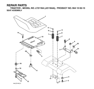 Seat Diagram and Parts List for LT2118A (954130213)(2004-01) Jonsered Lawn Tractor