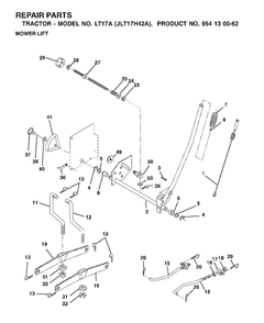 Mower Lift / Deck Lift Diagram and Parts List for LT17A (954130062)(2002-06) Jonsered Lawn Tractor