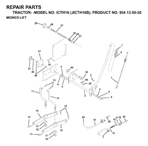 Mower Lift / Deck Lift Diagram and Parts List for ICTH16 (954130030)(1999-03) Jonsered Lawn Tractor
