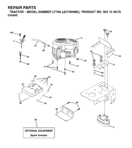 Engine Diagram and Parts List for LT19A (954130078)(2002-09) Jonsered Lawn Tractor