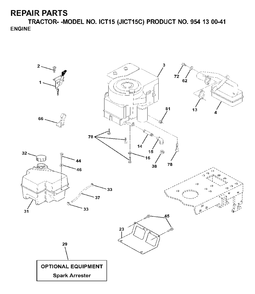 Engine Cutting Equipment Diagram and Parts List for ICT15 (954130041)(2000-04) Jonsered Lawn Tractor
