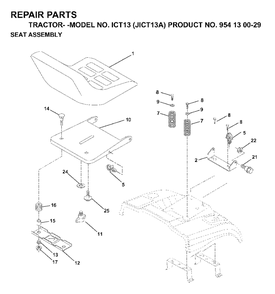 Seat Diagram and Parts List for ICT13 (954130029)(1999-03) Jonsered Lawn Tractor