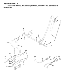 Mower Lift / Deck Lift Diagram and Parts List for LT13A (954130046)(2001-01) Jonsered Lawn Tractor