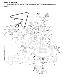 Mower Deck / Cutting Deck Diagram and Parts List for ICT13A (954130040-D)(2001-02) Jonsered Lawn Tractor