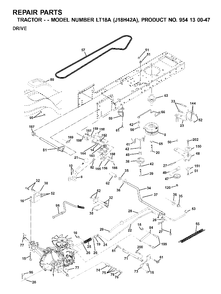 Drive Diagram and Parts List for LT18A (954130047-A)(2001-01) Jonsered Lawn Tractor