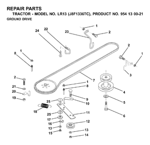 Drive Diagram and Parts List for LR13 (954130021)(2000-02) Jonsered Lawn Tractor