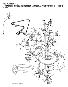 Mower Deck / Cutting Deck Diagram and Parts List for LT2115CM (954130215)(2004-01) Jonsered Lawn Tractor