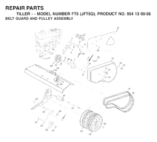 Belt Guard Pulley Diagram and Parts List for FT5 (954130056)(2002-03) Jonsered Tiller
