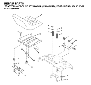 Seat Diagram and Parts List for LT2114CMA (954130092-B)(2003-01) Jonsered Lawn Tractor
