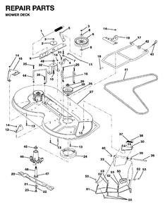 Mower Deck / Cutting Deck Diagram and Parts List for LR12 1995-01 Jonsered Lawn Tractor