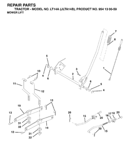 Mower Lift / Deck Lift Diagram and Parts List for LT14A (954130059)(2003-01) Jonsered Lawn Tractor
