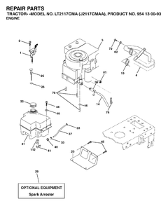 Engine Cutting Equipment Diagram and Parts List for LT2117CMA (954130093)(2003-01) Jonsered Lawn Tractor