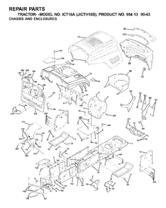 Chassis Enclosures Diagram and Parts List for ICT18A (954130043-B)(2001-02) Jonsered Lawn Tractor