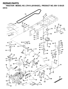 Drive Diagram and Parts List for LTH16 (954130025)(1998-12) Jonsered Lawn Tractor