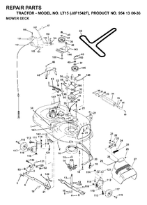 Mower Deck / Cutting Deck Diagram and Parts List for LT15 (954130036)(2000-04) Jonsered Lawn Tractor
