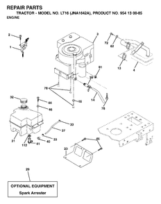 Engine Cutting Equipment Diagram and Parts List for LT16 (954130085)(2003-01) Jonsered Lawn Tractor