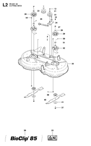 Mower Deck / Cutting Deck 1 Diagram and Parts List for FR2311M (966639785)(2011-02) Jonsered Lawn Tractor