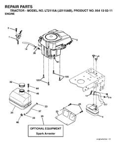 Engine Cutting Equipment Diagram and Parts List for LT2115A (954130211)(2004-06) Jonsered Lawn Tractor
