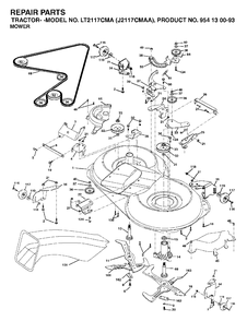 Mower Deck / Cutting Deck Diagram and Parts List for LT2117CMA (954130093)(2003-01) Jonsered Lawn Tractor