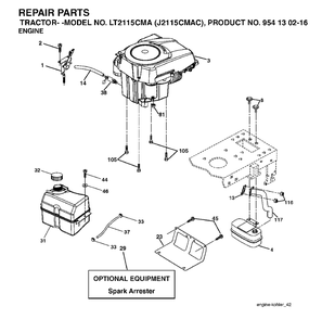 Engine Diagram and Parts List for LT2115CMA (954130216)(2004-06) Jonsered Lawn Tractor