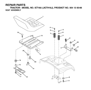Seat Diagram and Parts List for ICT16A (954130066-J)(2002-06) Jonsered Lawn Tractor