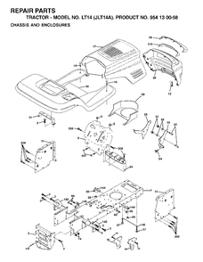 Chassis Enclosures Diagram and Parts List for LT14 (954130058)(2002-06) Jonsered Lawn Tractor
