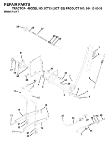 Mower Lift / Deck Lift Diagram and Parts List for ICT13 (954130039)(2001-09) Jonsered Lawn Tractor