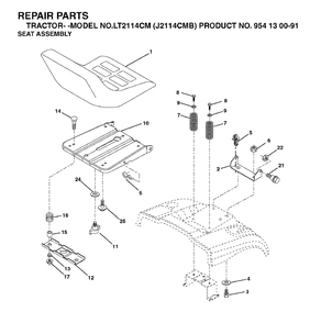 Seat Diagram and Parts List for LT2114CM (954130091)(2003-05) Jonsered Lawn Tractor