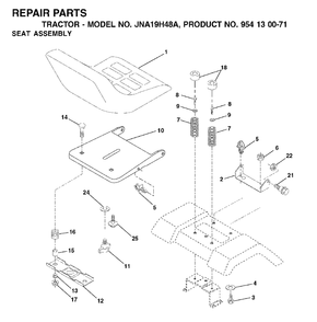 Seat Diagram and Parts List for LT19A (954130071)(2003-01) Jonsered Lawn Tractor