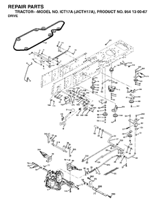 Drive Diagram and Parts List for ICT17A (954130067)(2002-02) Jonsered Lawn Tractor