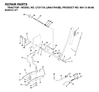 Mower Lift / Deck Lift Diagram and Parts List for LT2117A (954130086)(2003-05) Jonsered Lawn Tractor