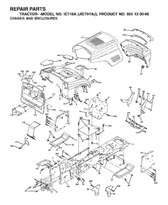 Chassis Enclosures Diagram and Parts List for ICT16A (954130066-J)(2002-06) Jonsered Lawn Tractor