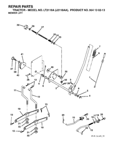 Mower Lift / Deck Lift Diagram and Parts List for LT2118A (954130213)(2004-01) Jonsered Lawn Tractor