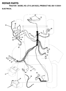 Electrical Diagram and Parts List for LT13 (954130001)(1998-12) Jonsered Lawn Tractor