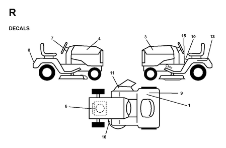 Decals Diagram and Parts List for LR11 1998-01 Jonsered Lawn Tractor