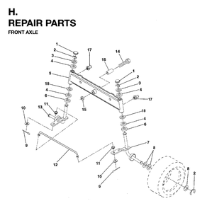 Front Axel Diagram and Parts List for LRH13 (954003421)(1996-01) Jonsered Lawn Tractor