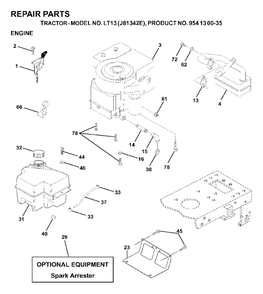 Engine Cutting Equipment Diagram and Parts List for LT13 (954130035)(2000-02) Jonsered Lawn Tractor