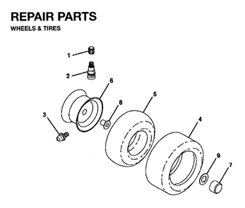 Wheels Tires Diagram and Parts List for LR10 1995-01 Jonsered Lawn Tractor