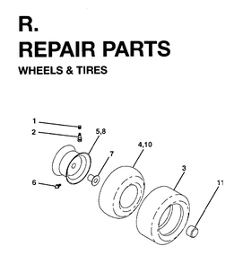 Wheels Tires Diagram and Parts List for YTH18 (954003471)(1996-01) Jonsered Lawn Tractor