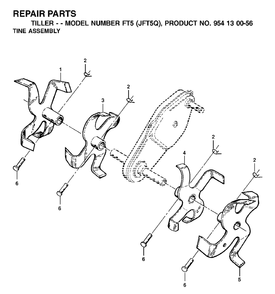 Tine Assembly Diagram and Parts List for FT5 (954130056)(2002-03) Jonsered Tiller