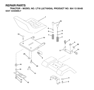 Seat Diagram and Parts List for LT16 (954130060-A)(2002-06) Jonsered Lawn Tractor