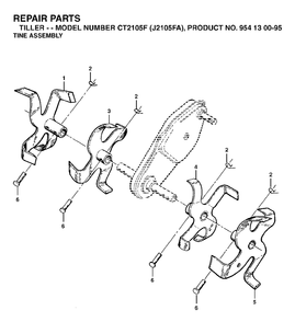 Tine Assembly Diagram and Parts List for CT2105 (954130095)(2003-01) Jonsered Tiller