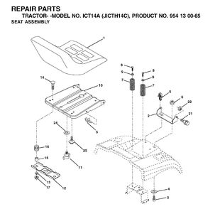 Seat Diagram and Parts List for ICT14A (954130065)(2002-03) Jonsered Lawn Tractor