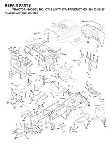 Chassis Enclosures Diagram and Parts List for ICT13 (954130027)(1999-03) Jonsered Lawn Tractor